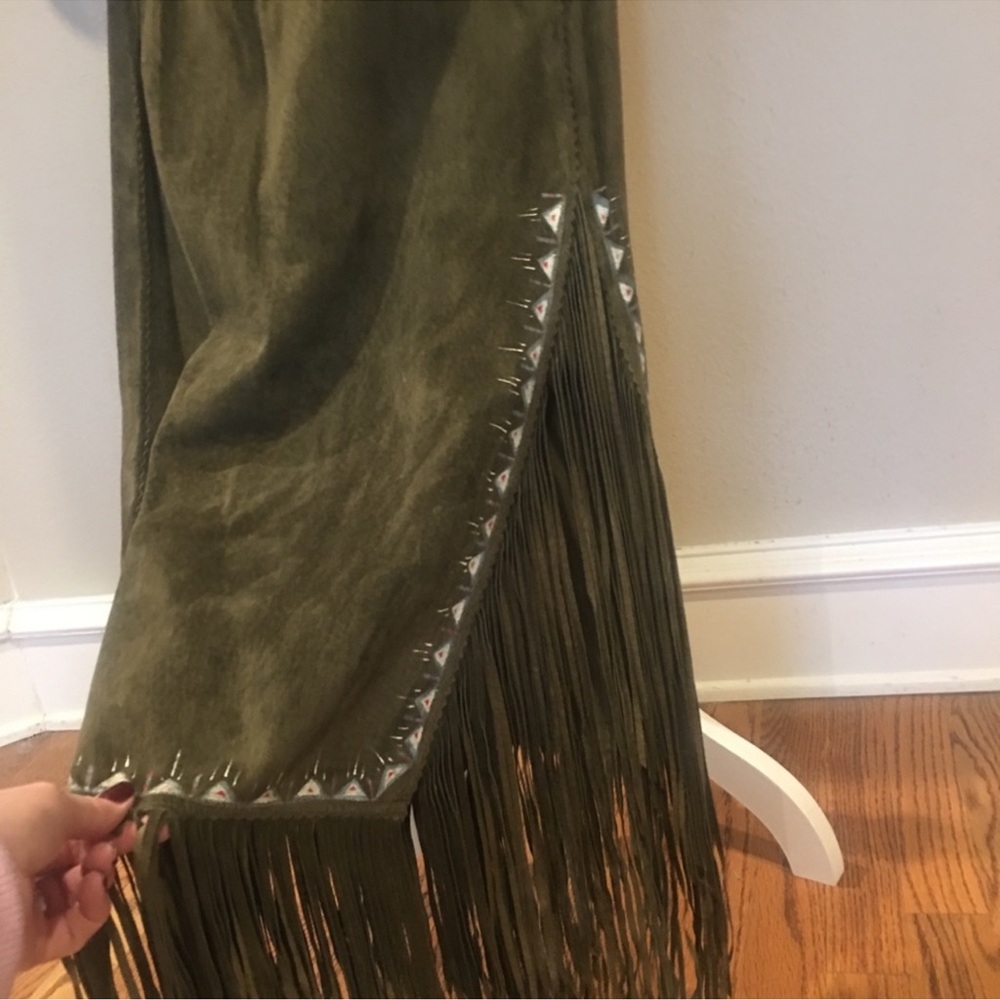 Patty Lewis Patricia Wolf leather fringe jacket skirt hand painted Indian ponies - Picture 6 of 8